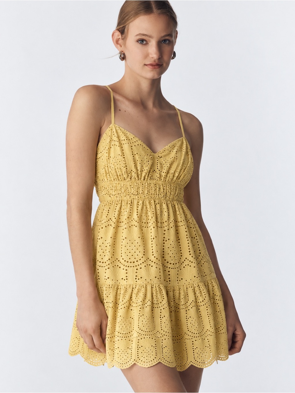 NWT Adelyn Rae Anthropologie Eyelet Embroidered Tiered Mini Dress XS